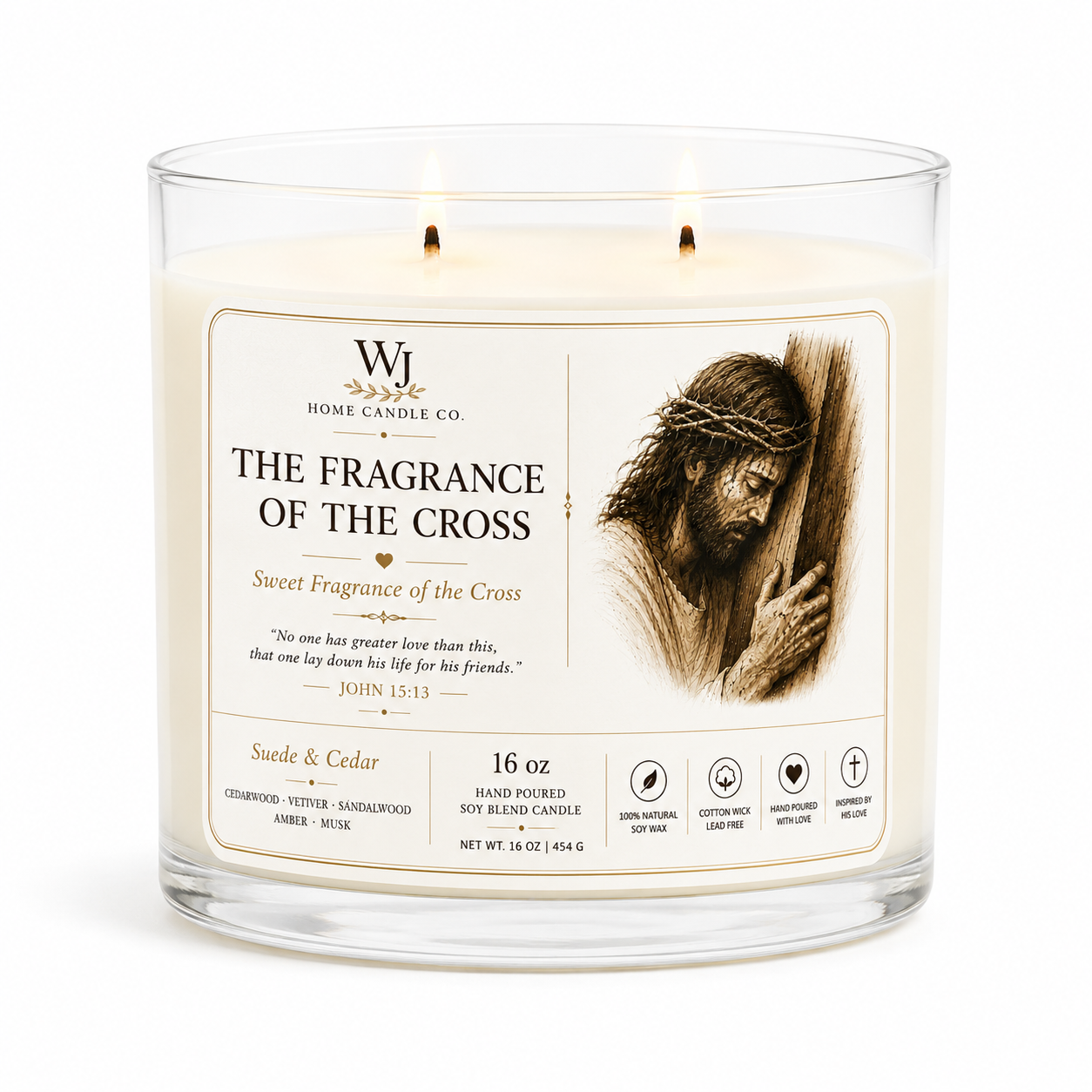 The Fragrance of the Cross – Suede & Cedar | 16oz Soy Blend Candle