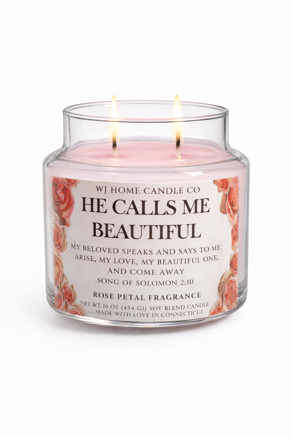 He Calls Me Beautiful – Rose Petal | 2-Wick Pink Candle (16oz)